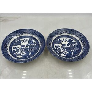 VTG Churchill Blue Willow Pattern Bowls England Chinoiserie 8" Set of 2